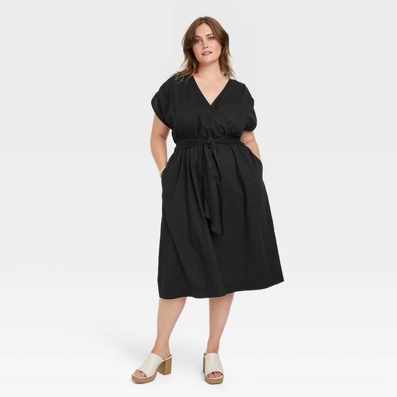 🖤 Universal Thread Plus Size Black Wrap Midi Dress 3X - Picture 1 of 1